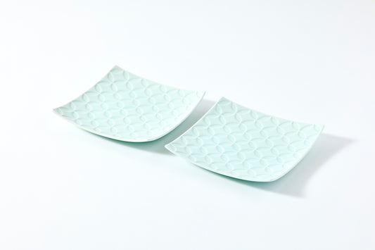 Set of 2 Seven Treasures Square Plates (S) - Blue-White Porcelain