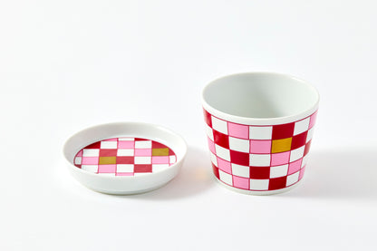 Soba Choko & Condiment Plate Set - JA Checkered Wine Red