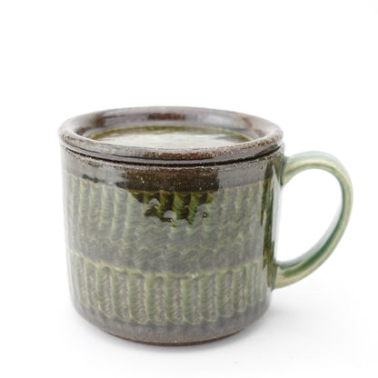 FD Green Glaze Bold Double Brush Stroke Lidded Mug Hasami Porcelain