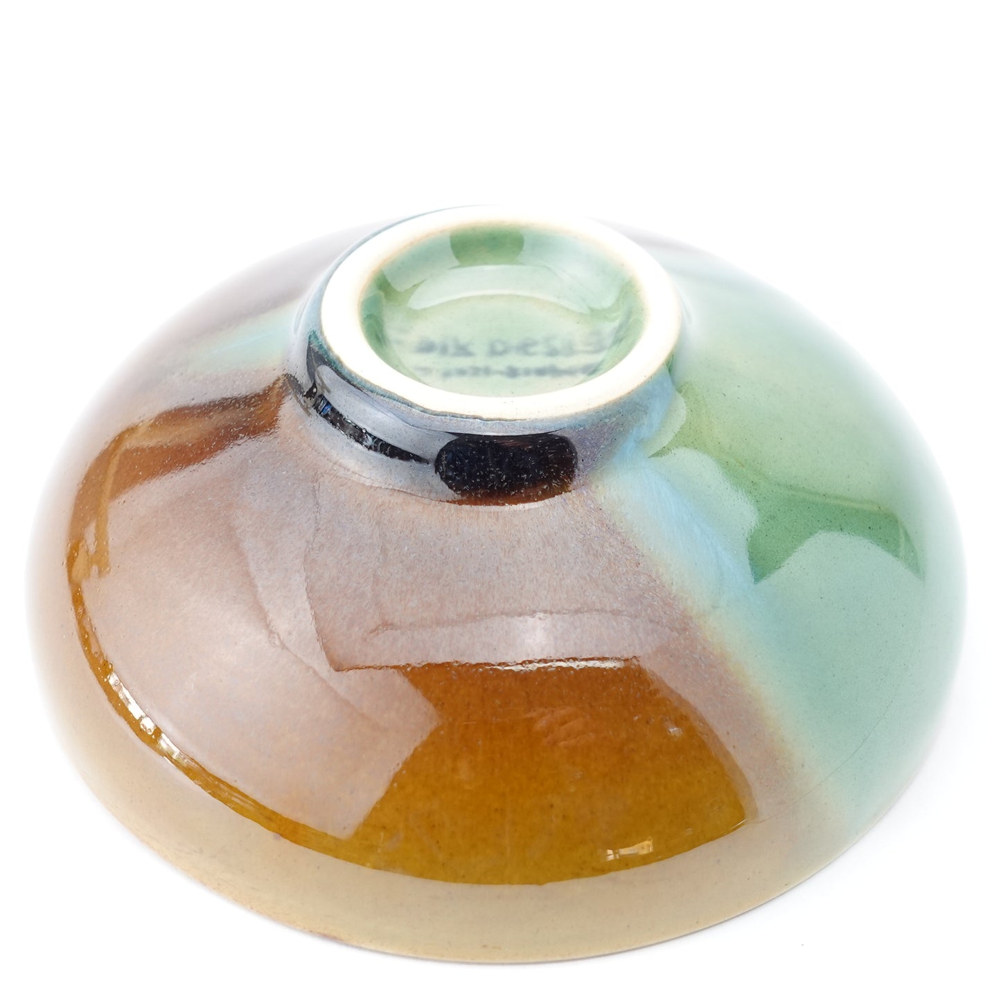 FD Amber Oribe Split Glaze Round Flat Bowl Hasami Porcelain