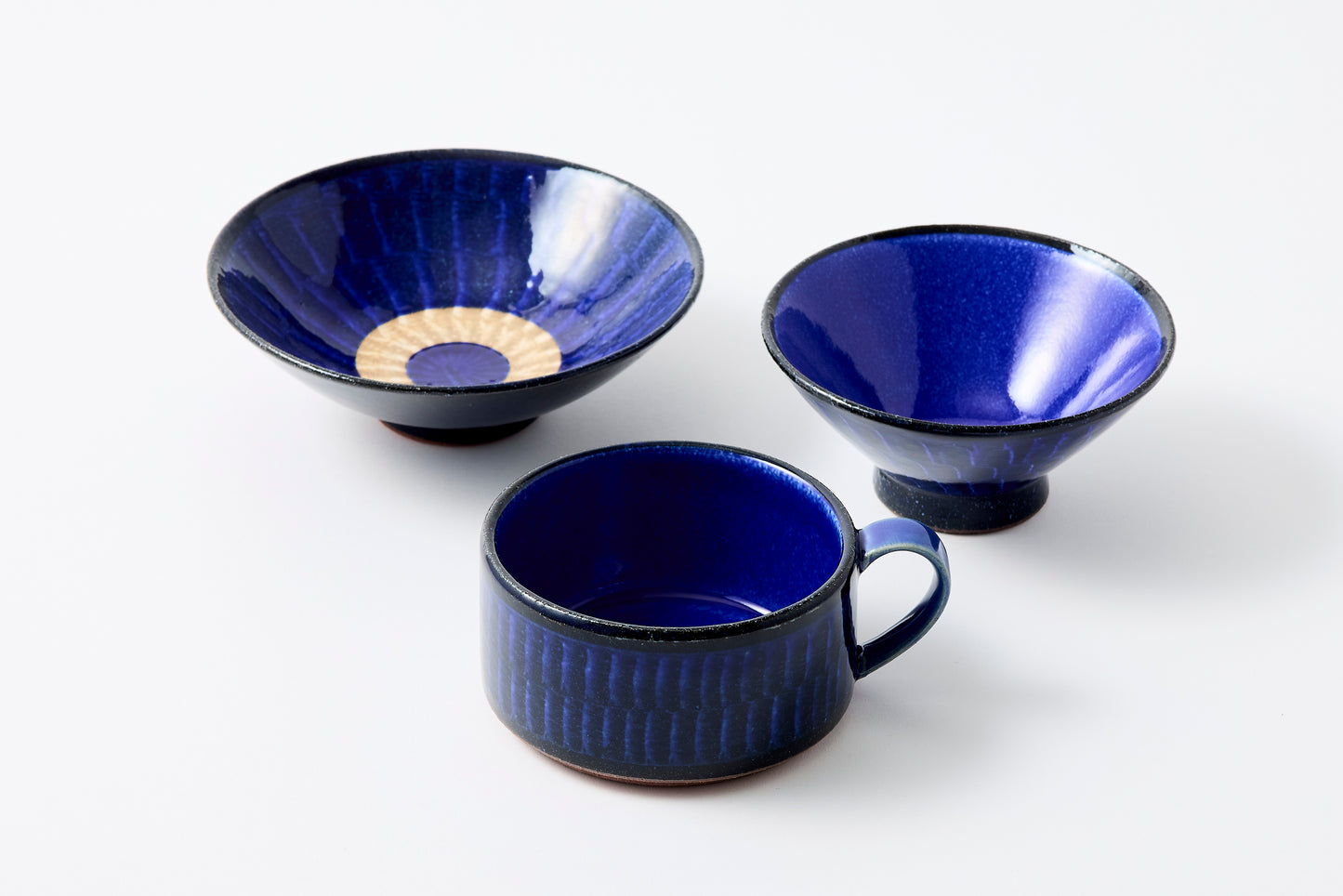 FD Blue Glaze Brush Stroke Rice Bowl Hasami Porcelain