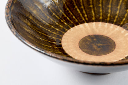 FD Amber Glaze Brush Stroke Mehagi 5.5-inch Flat Bowl Hasami Porcelain