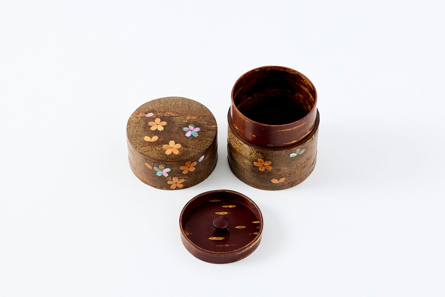 Tea Canister Full Cherry Bark Frosted (Flat) – Shell-Inlaid Scattered Petals