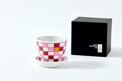 Soba Choko & Condiment Plate Set - JA Checkered Wine Red