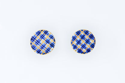 Hand-Painted  Round Tile Grid Earrings