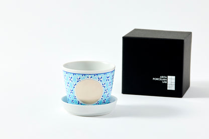 Soba Cup & Condiment Plate Set - Grid Circle Pattern