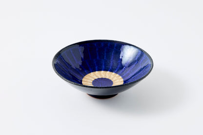 FD Blue Glaze Brush Stroke Mehagi 5.5-inch Flat Bowl Hasami Porcelain