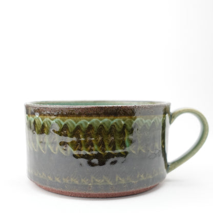 FD Green Glaze Bold Double Brush Stroke Soup Mug Hasami Porcelain