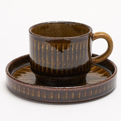 FD Amber Glaze Brush Stroke Coffee Cup & Saucer Hasami Porcelain