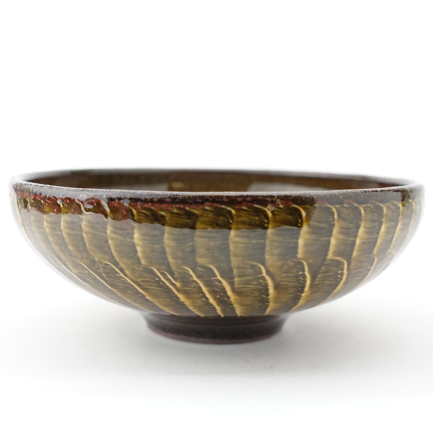 FD Amber Glaze Brush Stroke Round Flat Bowl Hasami Porcelain