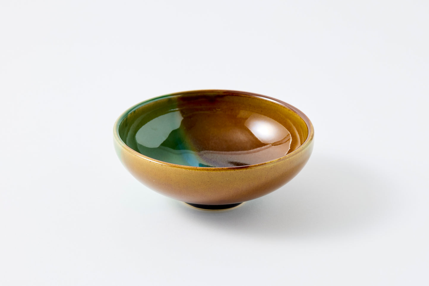 FD Amber Oribe Split Glaze Round Flat Bowl Hasami Porcelain