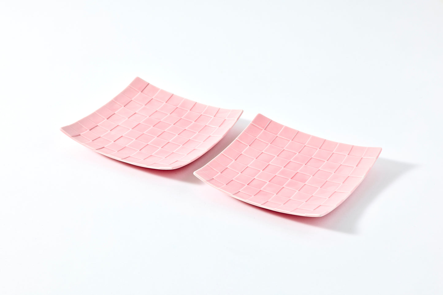 Set of 2 Ichimatsu Square Plates (S) - Pink