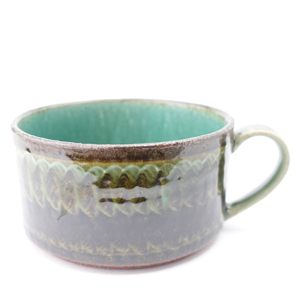 FD Green Glaze Bold Double Brush Stroke Soup Mug Hasami Porcelain