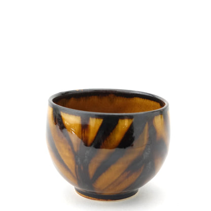 FD Arrow Feather Motif Amber Glaze Sencha Teacup & Saucer Hasami Porcelain