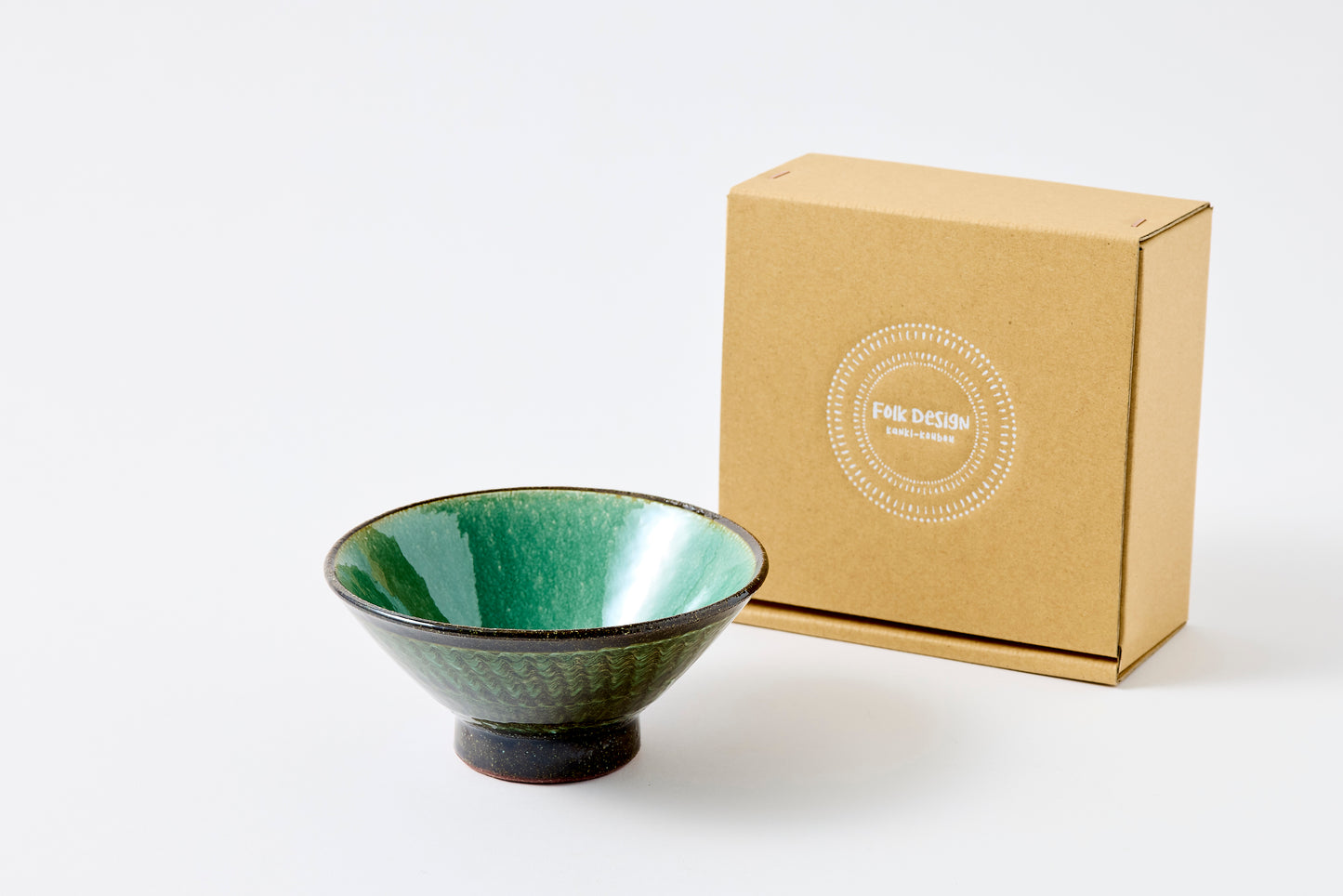 FD Green Glaze Bold Double Brush Stroke Rice Bowl Hasami Porcelain