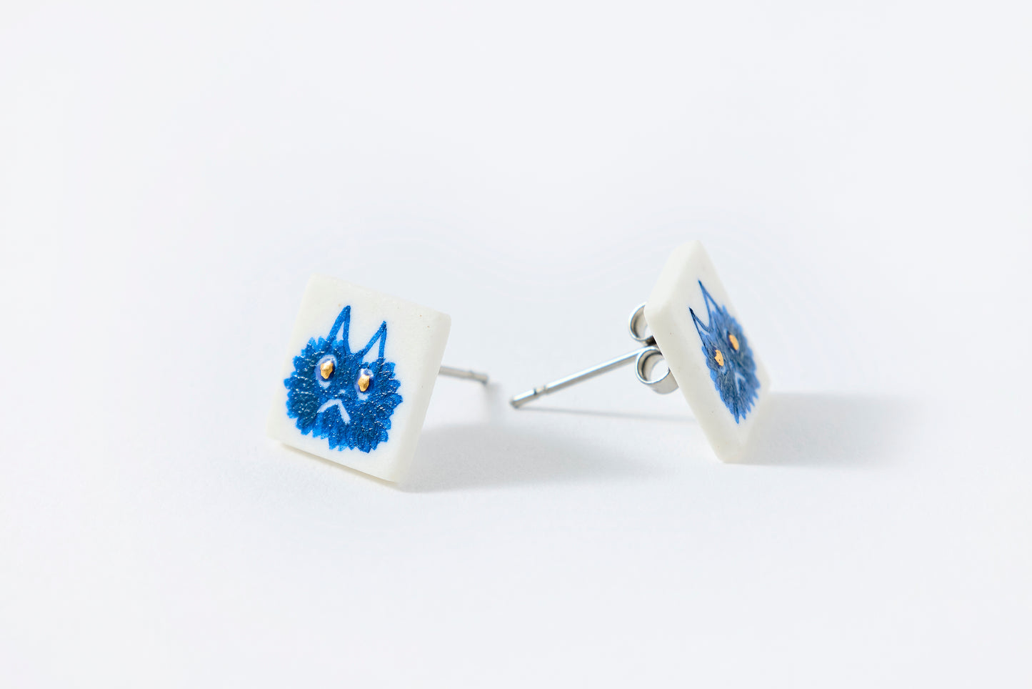 Hand-Painted Mini Tile Cat Earrings