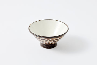 FD White Glaze Ripple Rice Bowl Hasami Porcelain