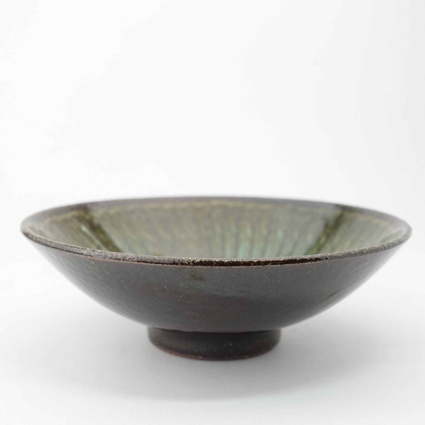 FD Green Glaze Bold Double Brush Stroke Mehagi 5.5-inch Flat Bowl Hasami Porcelain