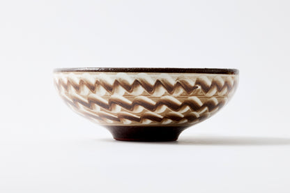 FD White Glaze Ripple Round Flat Bowl Hasami Porcelain