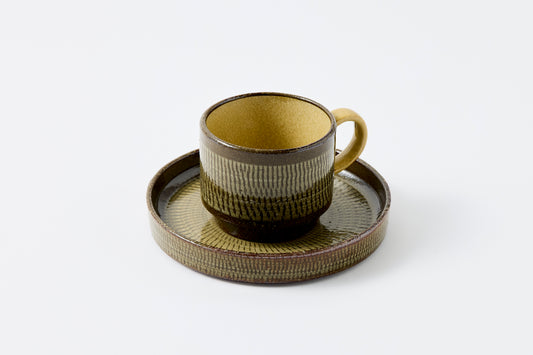 FD Yellow Glaze Tobikanna Coffee Cup & Saucer Hasami Porcelain