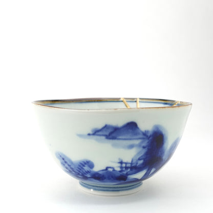 Gold Line Kosome Landscape Rice Bowl Imari Porcelain