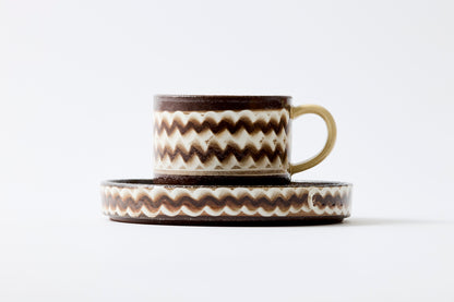 FD White Glaze Ripple Coffee Cup & Saucer Hasami Porcelain