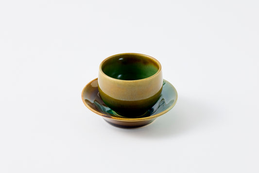 FD Amber Oribe Split Glaze Sencha Teacup & Saucer Hasami Porcelain