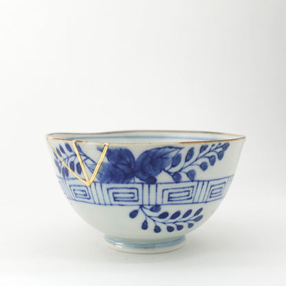 Gold Line Kosome Bush Clover Rice Bowl Imari Porcelain