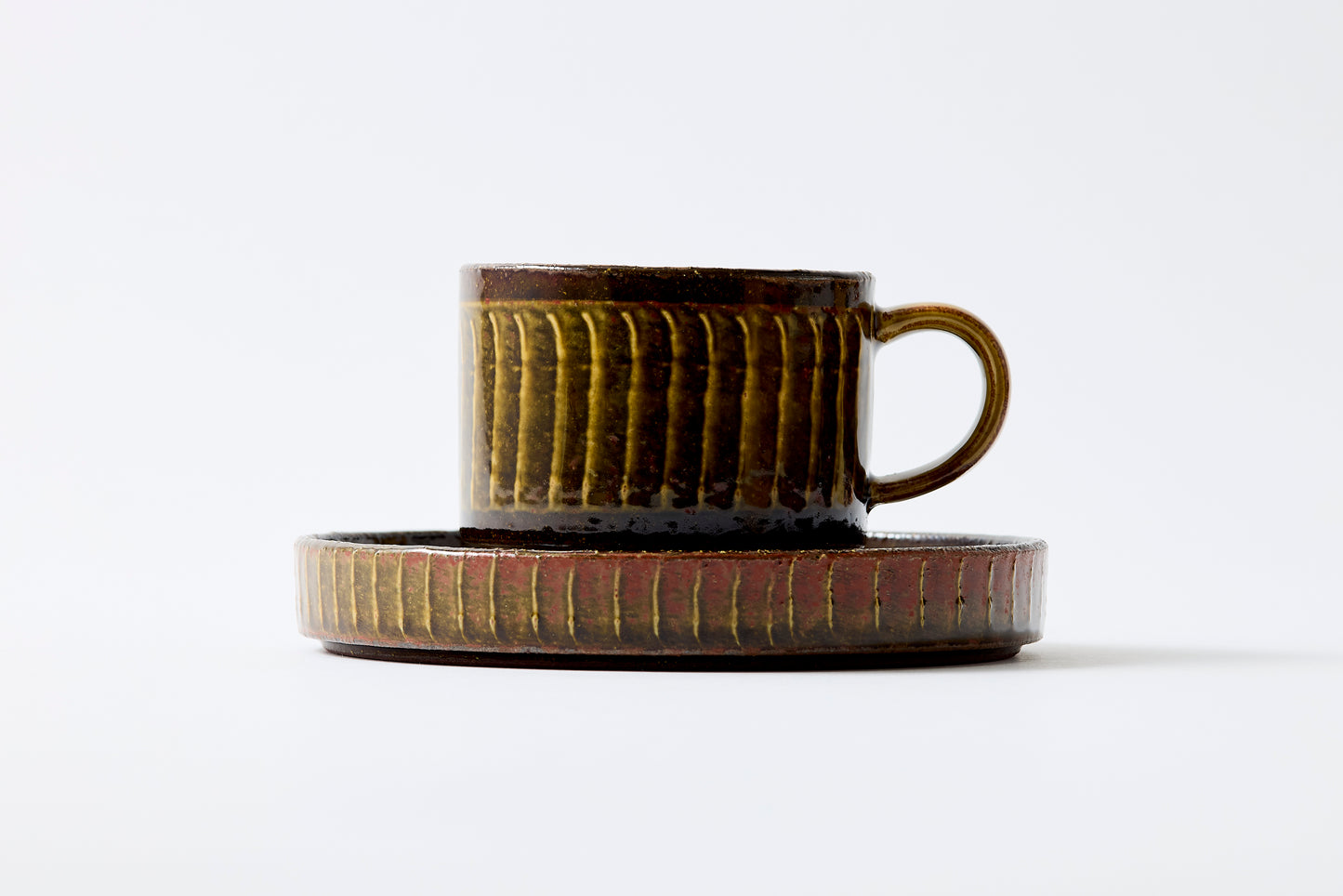 FD Amber Glaze Brush Stroke Coffee Cup & Saucer Hasami Porcelain