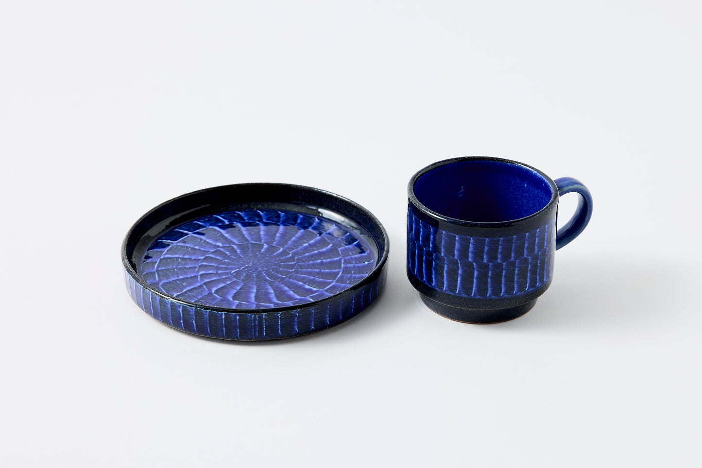 FD Blue Glaze Brush Stroke Coffee Cup & Saucer Hasami Porcelain