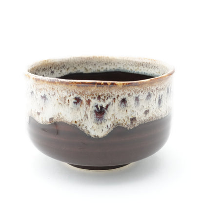 FD Amber Brown & White Karatsu Drip Nodate Matcha Bowl Hasami Porcelain
