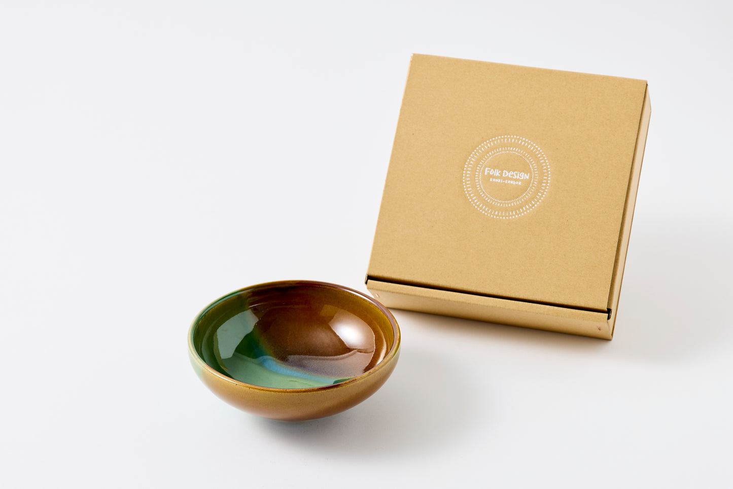 FD Amber Oribe Split Glaze Round Flat Bowl Hasami Porcelain