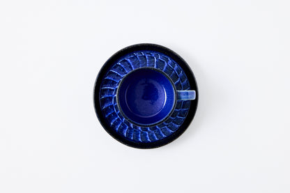 FD Blue Glaze Brush Stroke Coffee Cup & Saucer Hasami Porcelain
