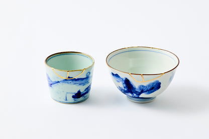 Gold Line Kosome Landscape Rice Bowl Imari Porcelain