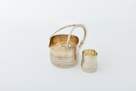 Pure Silver Bamboo-Style Sake Pitcher and Cup Set