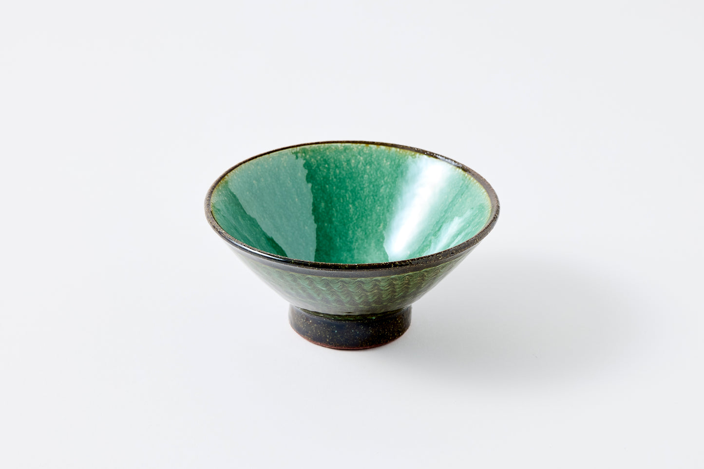 FD Green Glaze Bold Double Brush Stroke Rice Bowl Hasami Porcelain