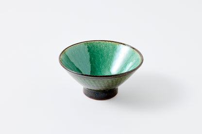 FD Green Glaze Bold Double Brush Stroke Rice Bowl Hasami Porcelain