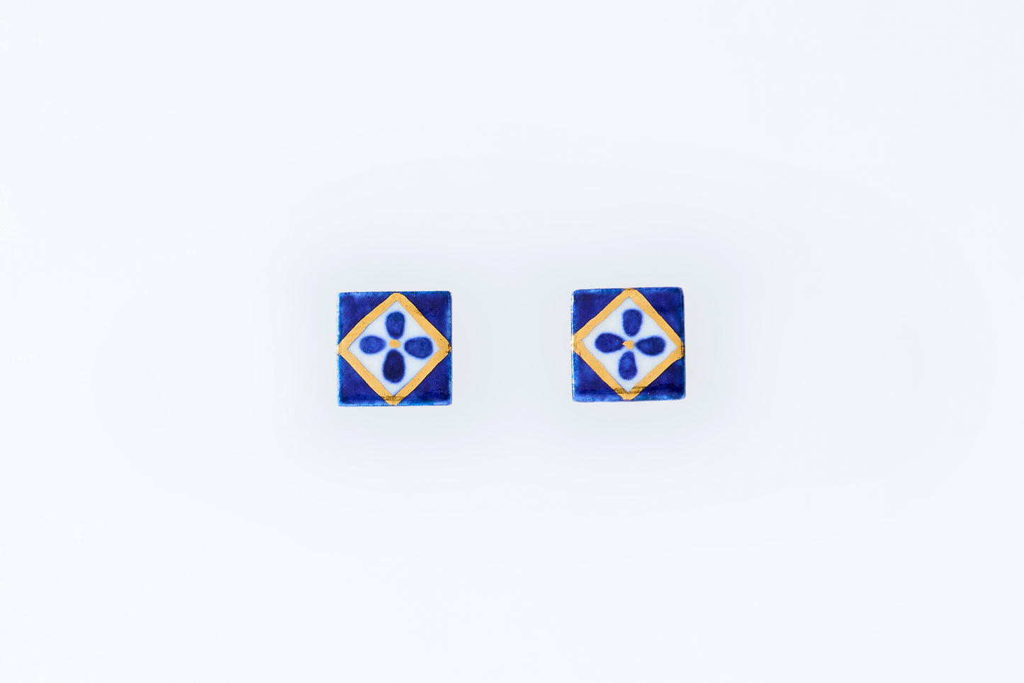 Hand-Painted Mini Tile Grass Flower Pattern Earrings