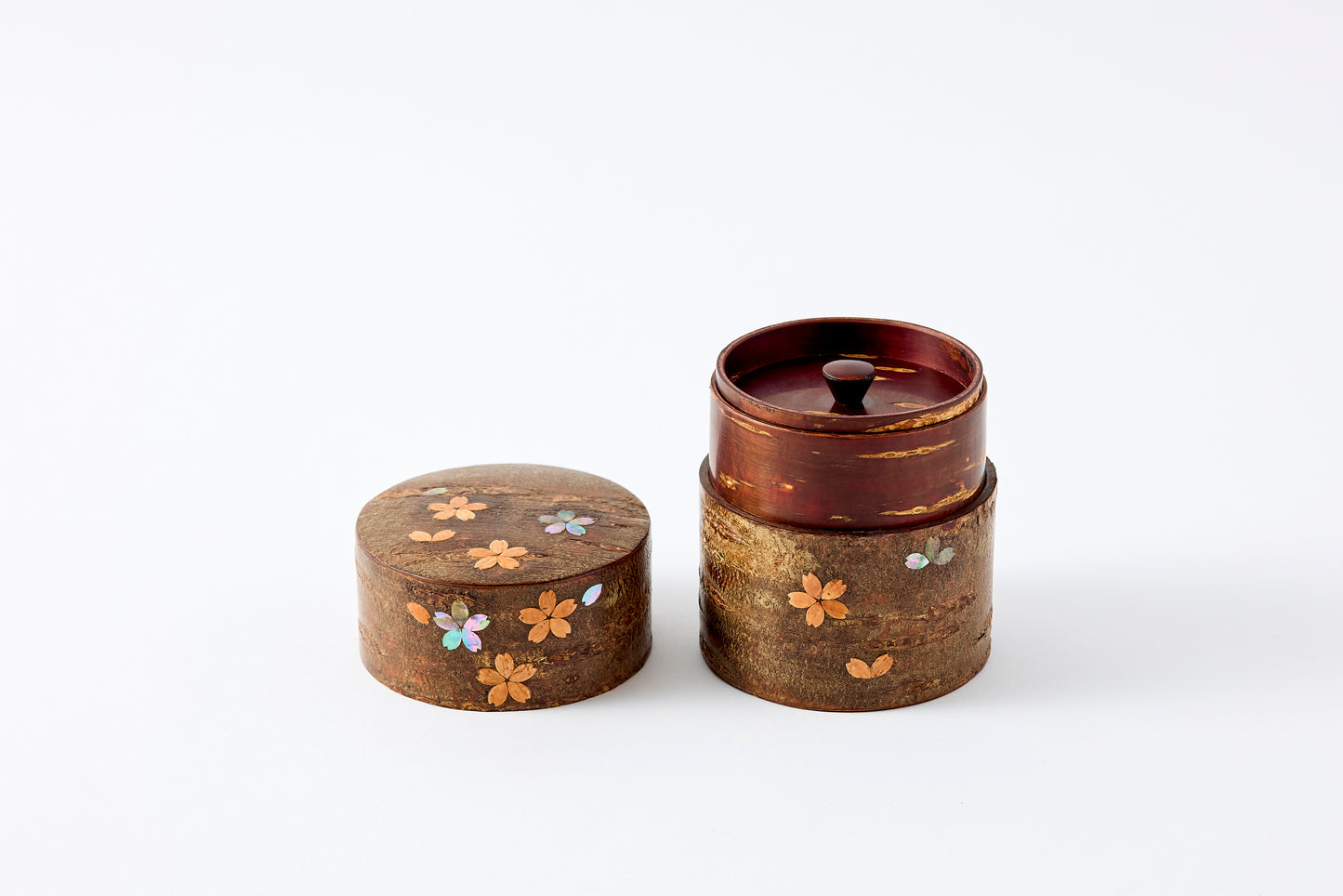 Tea Canister Full Cherry Bark Frosted (Flat) – Shell-Inlaid Scattered Petals