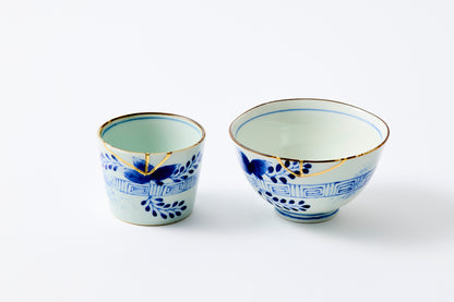 Gold Line Kosome Bush Clover Rice Bowl Imari Porcelain