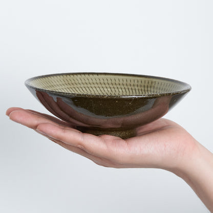 FD Yellow Glaze Tobikanna Mehagi 5.5-inch Flat Bowl Hasami Porcelain