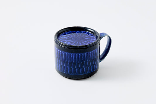 FD Blue Glaze Brush Stroke Lidded Mug Hasami Porcelain