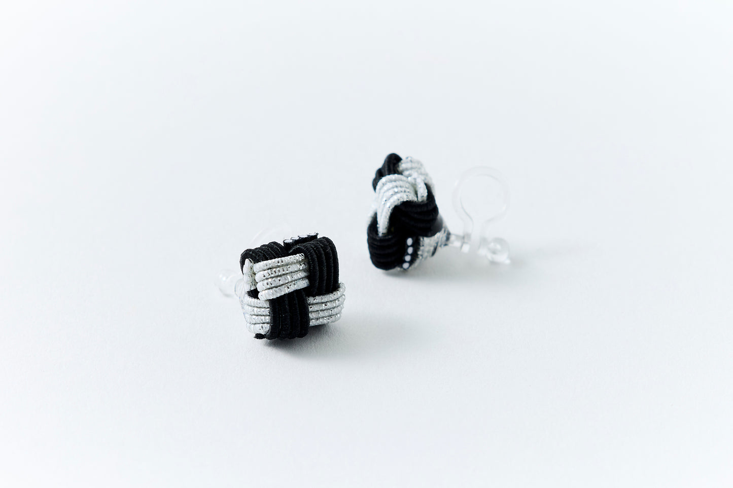 Ichimatsu | Non-Pierced Earrings (Resin) - Black & Silver