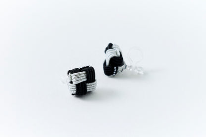 Ichimatsu | Non-Pierced Earrings (Resin) - Black & Silver