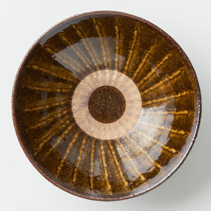 FD Amber Glaze Brush Stroke Mehagi 5.5-inch Flat Bowl Hasami Porcelain