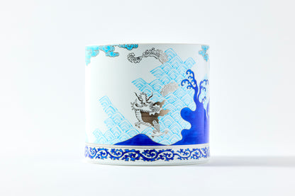 Cold Sake Cooler in Wooden Box - Seigaiha Dragon Design