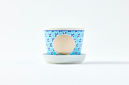 Soba Cup & Condiment Plate Set - Grid Circle Pattern