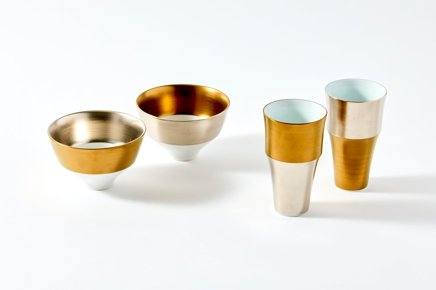 Set of 2 Tiered Rice Bowls - Gold/Platinum