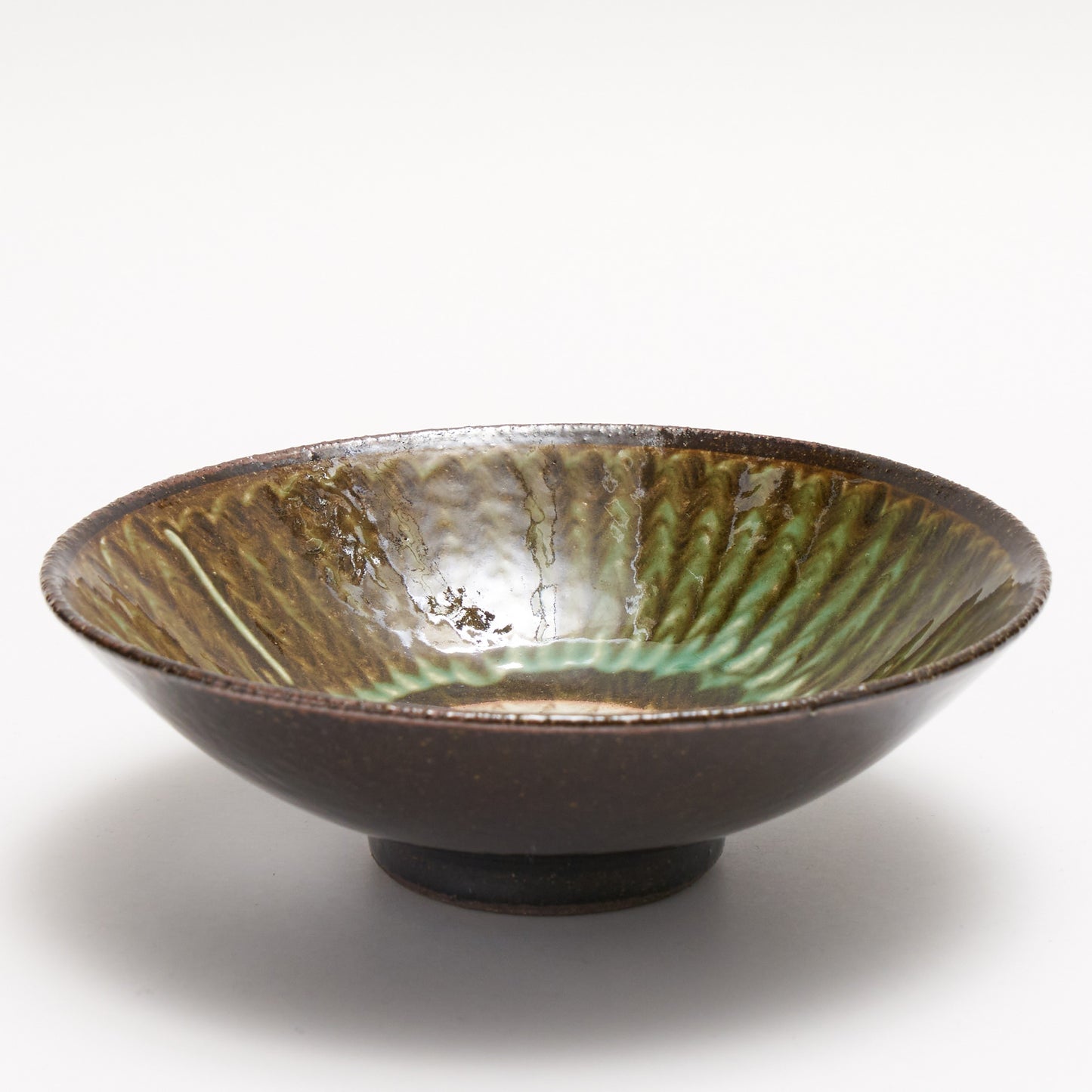 FD Green Glaze Bold Double Brush Stroke Mehagi 5.5-inch Flat Bowl Hasami Porcelain