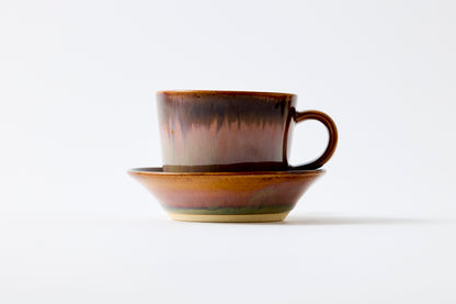 Rust Rim and Amber Glaze Cup & Saucer Hasami Porcelain